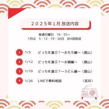 １月ラジオ放送のお知らせ